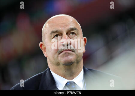 Sochi, Russland. 07 Juli, 2018. Wm-Viertelfinale zwischen Russland und Kroatien am Fisht Stadion. Die russische Manager Stanislav Cherchesov. Credit: Christian Charisius/dpa/Alamy leben Nachrichten Stockfoto