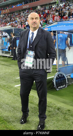 Sochi, Russland. 07 Juli, 2018. Wm-Viertelfinale zwischen Russland und Kroatien am Fisht Stadion. Die russische Manager Stanislav Cherchesov. Credit: Christian Charisius/dpa/Alamy leben Nachrichten Stockfoto