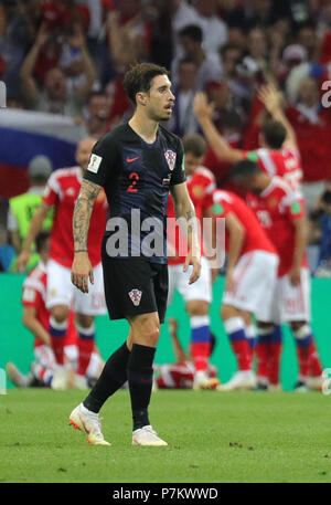 Sochi, Russland. 07 Juli, 2018. Wm-Viertelfinale zwischen Russland und Kroatien am Fisht Stadion. Kroatiens SIme Vrsaljko. Credit: Christian Charisius/dpa/Alamy leben Nachrichten Stockfoto