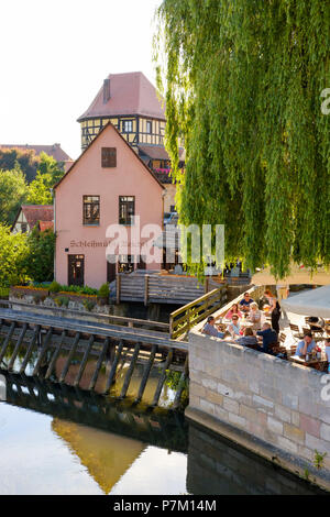 Pegnitz mit Mühle, Lauf an der Pegnitz, Mittelfranken, Franken, Bayern, Deutschland Stockfoto