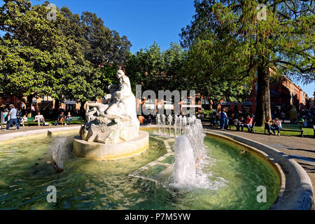Frankreich, Haute Garonne, Toulouse, Wilson Quadrat, Brunnen und Statue des Dichters Goudouli Stockfoto