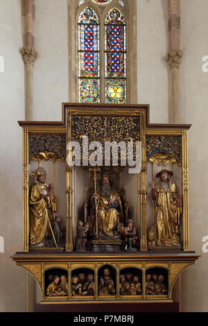 Frankreich, Haut Rhin, elsässische Weinstraße, Colmar, Museum Unterlinden, das Issenheim Altarbild zu Grünewald gutgeschrieben, Skulpturen von Nicolas de Haguenau in der Mitte Stockfoto