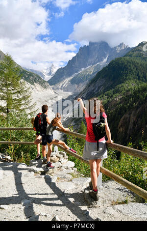 Frankreich, Haute Savoie, Chamonix Mont Blanc, das Mer de Glace Gletscher seit Le Chapeau Stockfoto