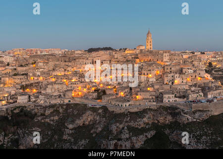 Dawn's early light auf Matera, Provinz Matera, Basilikata, Italien Stockfoto