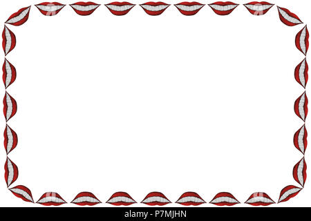 Eckige Rahmen mit Lippen küssen und Zähne für Valentinstag. Abbildung isoliert Stockfoto