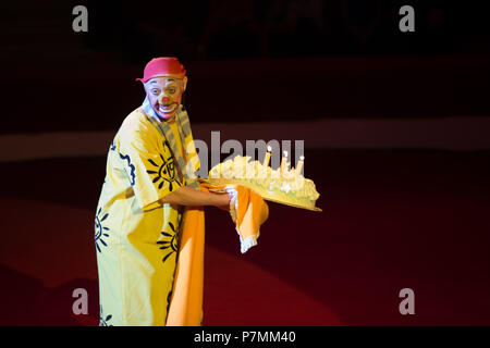 Belarus, Gomel, April 1, 2018. Gomel Zirkus. Die Leistung der Mannschaft des Moskauer Nikulin Circus. Stockfoto