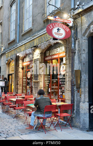 Frankreich, Rhone, Lyon, historische Stätte als Weltkulturerbe von der UNESCO, Vieux Lyon (Altstadt), St Jean Bezirk, Rue Saint Jean, Bouchon, traditionelles Restaurant Le Laurencin Stockfoto