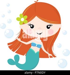 Süße kleine Meerjungfrau Abbildung auf Weiß, Design für Baby und Kinder isoliert Stock Vektor