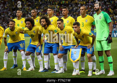 Kasan, Russland. 06. Juli 2018. Team von Brasilien während der Partie zwischen Brasilien und Belgien gültig für das Viertelfinale der Fußball-Weltmeisterschaft 2018, in der Arena Kazan, Russland statt. Belgien gewinnt 2-1. Credit: Thiago Bernardes/Pacific Press/Alamy leben Nachrichten Stockfoto