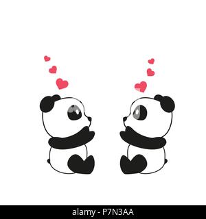 Zwei kleine niedliche Pandas mit rosa Aquarell Herzen. Grußkarte für Valentinstag, Mutter, Vater, Geburtstag, Hochzeit. Hand pandas für Ihr Design gezeichnet. Doodles, Skizze. Vektor Stock Vektor