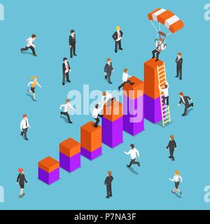 Wohnung 3 d isometrische Geschäftsleute konkurrierenden oben im Diagramm zu erreichen. Business Wettbewerb Konzept. Stock Vektor