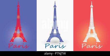 Vector Illustration der Eiffelturm gegen Frankreich Flagge. EPS 10. Stock Vektor