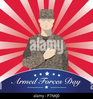 Kräfte Tag mit Soldat flachbild Vektor Stilvorlage poster Design - Vector Illustration bewaffnet. Stock Vektor