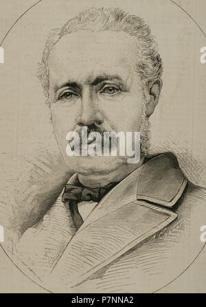 Charles George Gordon (1833 – 1885). Britischer Offizier und Administrator. Porträt. Kupferstich von Arturo Carretero. "La Ilustracion Espanola y Americana", 1884. Stockfoto