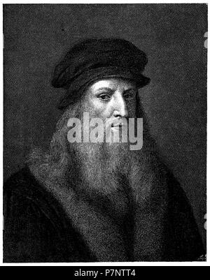 Leonardo da Vinci. Nach dem Selbstbildnis von Raffael Morghen, Leonardo da Vinci 1881 eingraviert Stockfoto