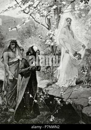 Göttliche Komödie. Episches Gedicht geschrieben von Dante Alighieri (1265-1321) zwischen 1308 und seinem Tod im Jahre 1321. Purgatorio. Dantes Begegnung mit Mathida Blumen in das Paradies auf Erden zu sammeln, an den Ufern des Lethe. Kupferstich nach einer Leinwand des französischen Malers Albert Maignan (1845-1908), 1881. "La Velada", 1893. Stockfoto