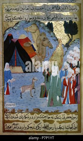 Muhammad hört das Weinen eines fawn. Das Leben des Propheten. Osmanischen Zeit. Strahler: Sayyid Süleyman Kasim Pascha. Türkische und Islamische Kunst Museum. Istanbul. Stockfoto