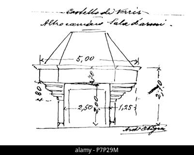 Italiano: disegno del Camino Della Sala d'Armi. Castello di Verres, Valle d'Aosta, Italien. Vor 1942 59 Camino Sala d Armi cast Verres nigra Abb. 115 bis Stockfoto
