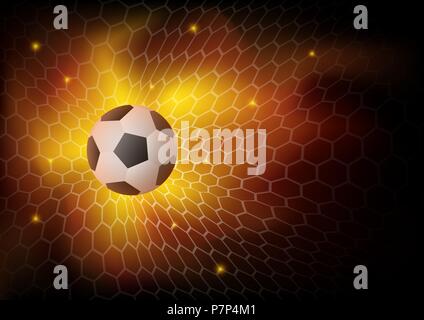 Feuer Fußball Hintergrund, Abstrakt ball spiel ziel Moment mit Ball im Netz. Vector Illustration für die Fußball-Weltmeisterschaft, Spiele. Stock Vektor