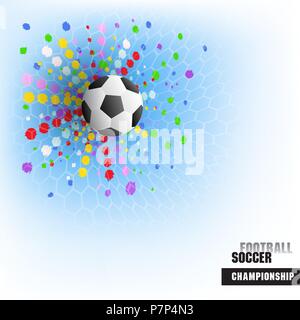 Fußball-Hintergrund, realistisch ball spiel Ziel übereinstimmen Moment mit Ball im Netz. Vector Illustration für die Fußball-Weltmeisterschaft, Spiele, das Stadion F Stock Vektor