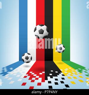 Fußball-Hintergrund, realistisch Kugel mit farbigen Linien. Vector Illustration für die Fußball-Weltmeisterschaft, Spiele, Turnier. Stock Vektor