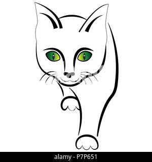 Die einfache Ausführung einer Katze mit grünen Augen auf einem weißen Hintergrund. Stock Vektor