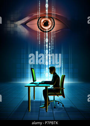 Überwachung online Daten. Digitale Illustration. Stockfoto