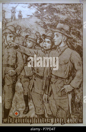 Englisch: Ausstellung im braunschweigisches Landesmuseum, Braunschweig, Deutschland. Diese Arbeit ist in der weil der Schöpfer (s) vor mehr als 70 Jahren starb. 18 November 2014, 08:36:40 321 Propaganda Poster von Franz Hein, Deutschlands Jugend, Deutschland, 1915 AD-braunschweigisches Landesmuseum - DSC 04701 Stockfoto