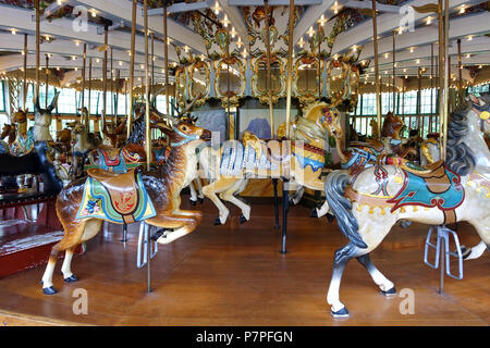 Englisch: Dentzel Carousel, San Francisco Zoo, San Francisco, Kalifornien. Hand - von William H. Dentzel 1921 gestaltete. Herr Dentzel starb 1928, und so ist diese Arbeit ist jetzt in der Weil der Künstler vor mehr als 70 Jahren starb. 20 Mai 2015, 14:56:32 131 Dentzel Carousel, San Francisco Zoo, San Francisco, CA - DSC03412 Stockfoto