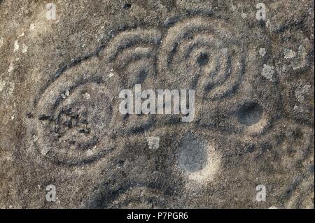 PETROGLIFOS DE MOGOR. Las MEJORES PETROGLIFOS MARÍN, Pontevedra, Galicien, ESPAÑA. Stockfoto