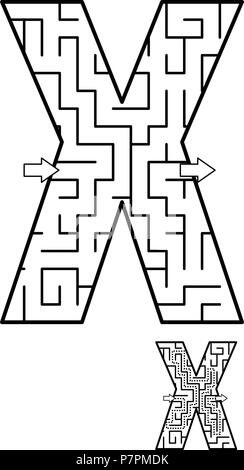 Alphabet lernen Spaß und pädagogische Tätigkeit für Kinder - Brief Labyrinth-spiel. Antwort enthalten. Stock Vektor