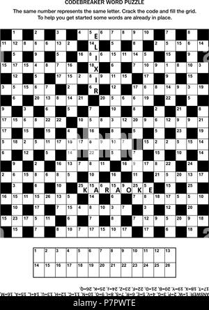 Puzzle Seite mit Codebreaker (Codewort, code Cracker) Wort Spiel oder Kreuzworträtsel. Allgemeine Kenntnisse, einige Worte, die mittlere Stufe ein. Stock Vektor
