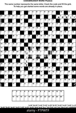 Puzzle Seite mit Codebreaker (Codewort, code Cracker) Wort Spiel oder Kreuzworträtsel. Allgemeine Kenntnisse, einige Worte, die mittlere Stufe ein. Stock Vektor