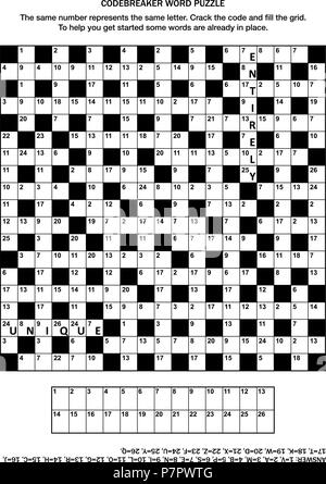 Puzzle Seite mit Codebreaker (Codewort, code Cracker) Wort Spiel oder Kreuzworträtsel. Allgemeine Kenntnisse, einige Worte, die mittlere Stufe ein. Stock Vektor