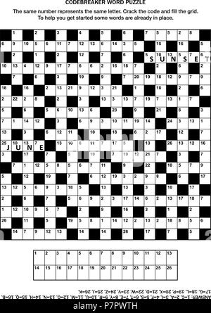 Puzzle Seite mit Codebreaker (Codewort, code Cracker) Wort Spiel oder Kreuzworträtsel. Allgemeine Kenntnisse, einige Worte, die mittlere Stufe ein. Stock Vektor