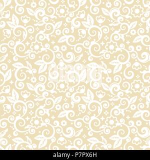 Nahtlose (4 Kacheln) Elegante weiße auf Pale Gold abstract florale Muster, Drucken, Wallpaper, Swatch, Textur oder Hintergrund Stock Vektor