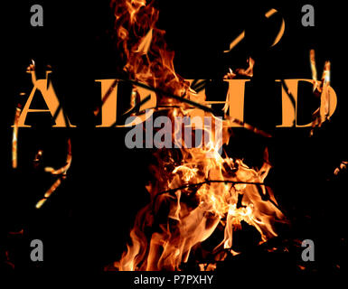 Adhs Buchstaben auf einem Feuer Hintergrund, Bild einer Stockfoto