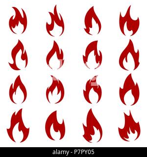 Flammen in verschiedenen Formen auf einem weißen Hintergrund. Stock Vektor