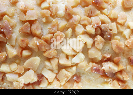 In Scheiben geschnittenen gerösteten Erdnüssen auf der Oberfläche einer shortbread Cookie. Studio Makro essen Hintergrund Stockfoto