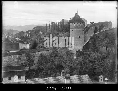 Fribourg, Remparts, Vue partielle; Vue partielle des Remparts de la Ville et de la Tour de Morat. September 1899 71 CH-NB-Fribourg, Remparts, Vue partielle - Sammlung Max Van Berchem - EAD -6807 Stockfoto