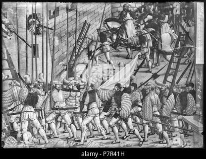 Stein am Rhein, das Kloster Sankt-Georgen, Wandmalerei, Vue partielle; Vue partielle d'une Peinture murale représentant La conquête de Sagonte (ES) et se trouvant dans la Salle des Fêtes du Couvent Sankt-Georgen à-Stein am Rhein, dans le Canton de Schaffhouse. 1902 83 CH-NB-Stein am Rhein, das Kloster Sankt-Georgen, Wandmalerei, Vue partielle - Sammlung Max Van Berchem - EAD -6987 Stockfoto