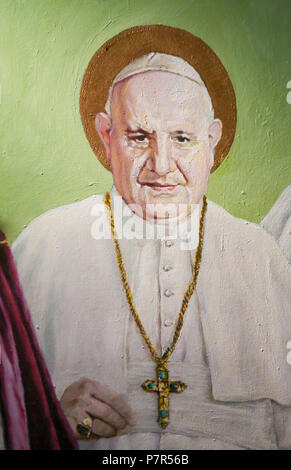 Fresko in der Kirche des Hl. Nikolaus und der hl. Petrus von Verona in Valencia, Spanien, Darstellung von Papst Johannes XXIII. Stockfoto