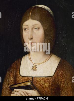 Isabella I. von Kastilien (1451-1504). Königin von Kastilien von 1474-1504 und Königin von Aragon. Porträt. Anonym. Öl an Bord. Prado Museum. Madrid. Spanien. Stockfoto