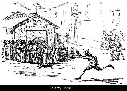 . Le avventure di Pinocchio. Italiano: "Le avventure di Pinocchio, Storia di un burattino", Carlo Collodi, Bemporad & figlio, Firenze 1892 (Illustrazioni di Enrico Mazzanti). N/A94 Collodi - Le avventure di Pinocchio, Bemporad, 1892 (Seite 40) Stockfoto