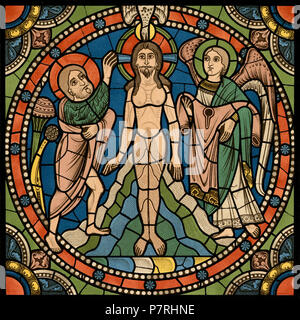 89 Chartres VITRAIL DE LA VIE DE JÉSUS - Christus Motiv 20 Le baptême de Jésus-Christ par Saint Jean Stockfoto