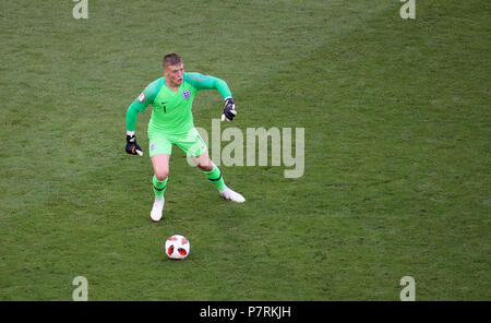 England Torhüter Jordan Pickford während der FIFA WM, Viertel Finale von Samara Stadion. PRESS ASSOCIATION Foto. Bild Datum: Samstag, Juli 7, 2018. Siehe PA-Geschichte WM Schweden. Photo Credit: Adam Davy/PA-Kabel. Einschränkungen: Nur für den redaktionellen Gebrauch bestimmt. Keine kommerzielle Nutzung. Keine Verwendung mit inoffiziellen 3rd party Logos. Keine Manipulation von Bildern. Kein Video-Emulation. Stockfoto