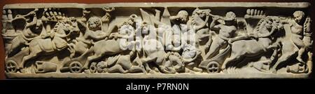 Römischer Sarkophag mit der Darstellung eines Karren Rennen im Zirkus. Ende der Antonine Ära. Unbekannter Künstler. Marmor. National Gallery. Oslo. Norwegen. Stockfoto