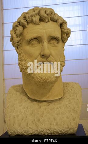 Antoninus Pius (86 AD - 161 n. Chr.). Römischer Kaiser. Nerva Antonine Dynastie. Büste, 138-161 n. Chr.. Nationales Archäologisches Museum, Neapel, Italien. Stockfoto