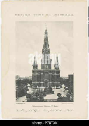 410 Bronisław Wilkoszewski, "Widoki m. Łodzi" - Kościół ewangelicki Św. Jana Stockfoto