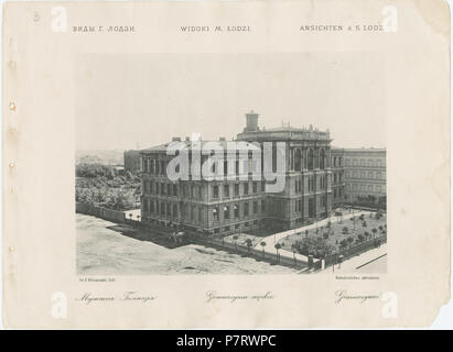 410 Bronisław Wilkoszewski, "Widoki m. Łodzi" - miejskie Gimnazjum Męskie Stockfoto